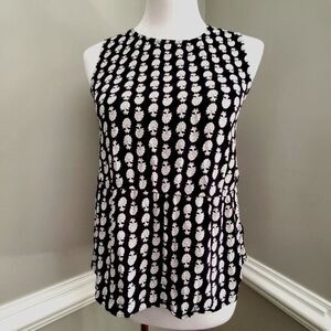 Madewell Black & White Boho Floral Print Drop Waist Pullover Sleeveless Blouse